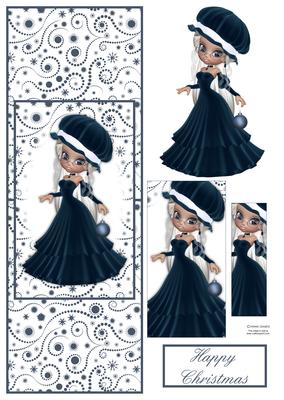 Christmas Girl in Blue with Bauble Vertical Fold Back