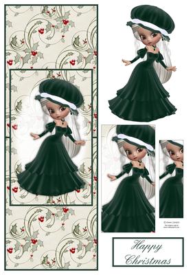 Christmas Girl in Green Over the Edge Card
