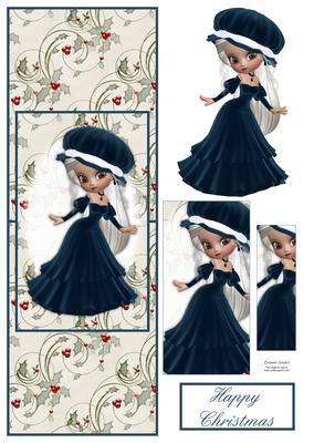 Christmas Girl in Blue Over the Edge Card