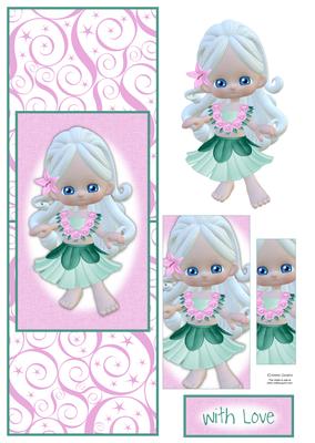 Sweet Little Hula Girl Vertical Fold Back Card