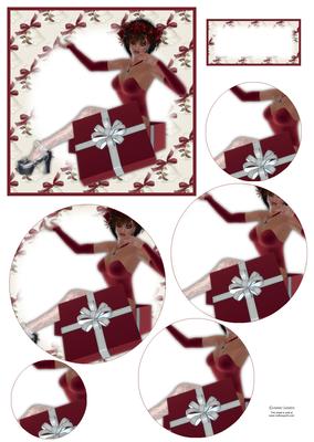 Stunning Christmas Lady in Red Circle Pyramid Decoupage