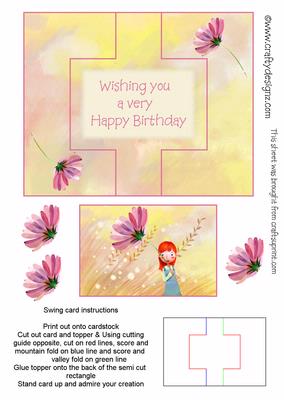 Little Girl Holding a Flower Swing Card Birthday