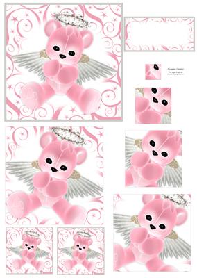 Pink Angel Teddy Spiral Pyramid Decoupage Mix N Match