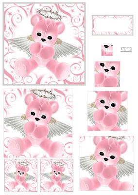 Pink Angel Teddy Square Pyramid Decoupage Mix N Match