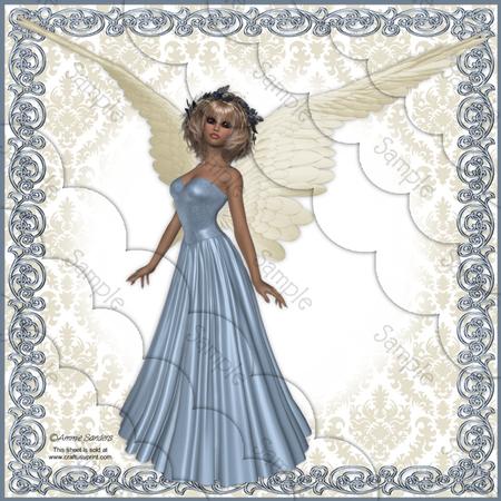 Beautiful Angel in Blue 8x8 Scallop Corner Stacker
