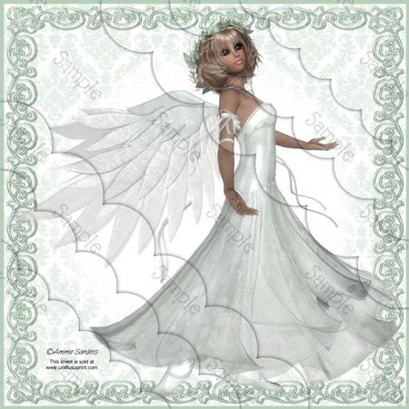 Stunning Angel in Pale Green 8x8 Scallop Corner Stacker