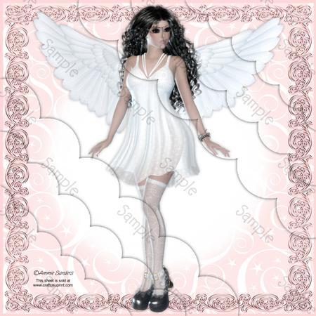 Beautiful Dark Haired Angel 8x8 Scallop Corner Stacker