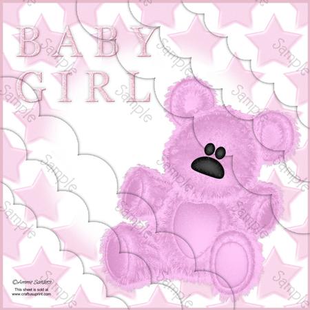 Baby Girl Teddy 8x8 Scallop Corner Stacker Kit