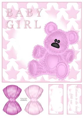 Baby Girl Teddy 8x8 Topper