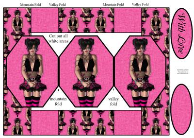 Gothic Girl in Black & Pink 3 Panel Pop Up