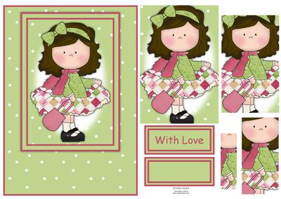 Le Chic Girl in Pinks & Greens Card Front & Pyramid