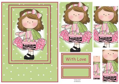 Le Chic Girl in Pinks & Greens Card Front & Pyramid
