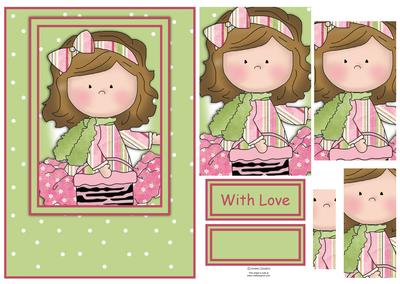 Le Chic Girl in Pinks & Greens Card Front & Pyramid