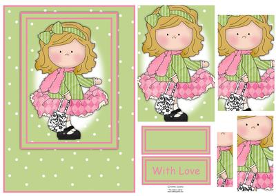 Le Chic Girl in Pinks & Greens Card Front & Pyramid