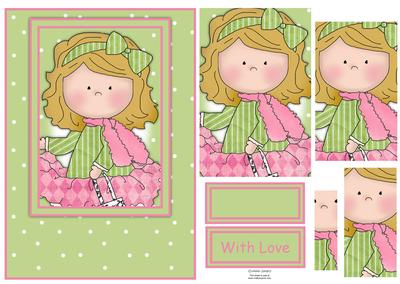 Le Chic Girl in Pinks & Greens Card Front & Pyramid