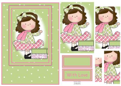 Le Chic Girl in Pinks & Greens Card Front & Pyramid