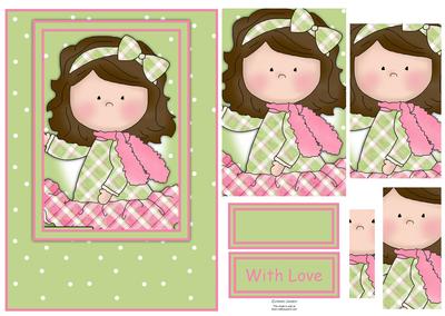Le Chic Girl in Pinks & Greens Card Front & Pyramid