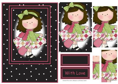 Le Chic Girl in Pinks & Greens Card Front & Pyramid