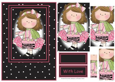 Le Chic Girl in Pinks & Greens Card Front & Pyramid