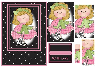 Le Chic Girl in Pinks & Greens Card Front & Pyramid