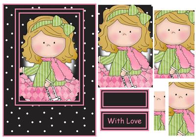 Le Chic Girl in Pinks & Greens Card Front & Pyramid
