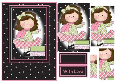 Le Chic Girl in Pinks & Greens Card Front & Pyramid