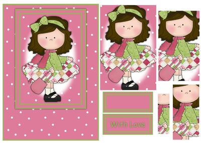 Le Chic Girl in Pinks & Greens Card Front & Pyramid