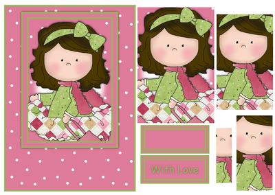 Le Chic Girl in Pinks & Greens Card Front & Pyramid