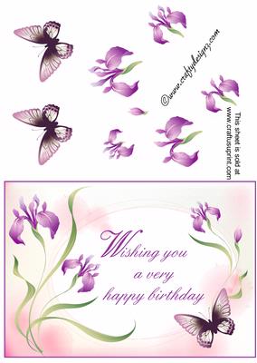 Lilac Flowers and Butterflies Card Front Kit
