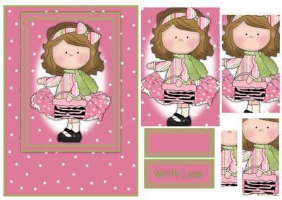 Le Chic Girl in Pinks & Greens Card Front & Pyramid