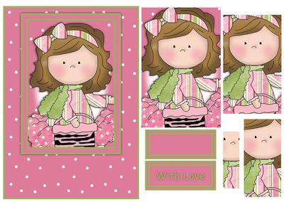 Le Chic Girl in Pinks & Greens Card Front & Pyramid