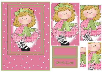 Le Chic Girl in Pinks & Greens Card Front & Pyramid