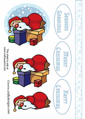 Cute Santa Sleeping on Pressies Easy Decoupage