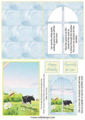 Cow Grazing in the Meadow Window Card Kit