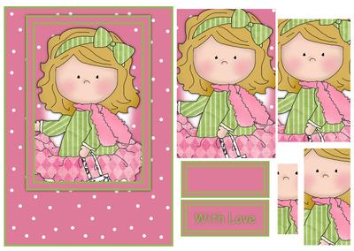 Le Chic Girl in Pinks & Greens Card Front & Pyramid