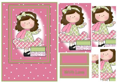 Le Chic Girl in Pinks & Greens Card Front & Pyramid