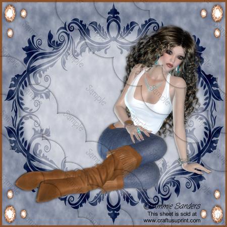 Gorgeous Lady in Denim 8x8 Scallop Card Kit