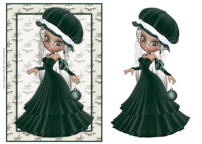 Christmas Cutie in Green Holding a Bauble Card Front