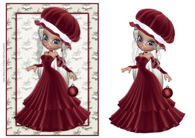 Christmas Cutie in Red Holding a Bauble Card Front