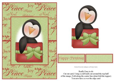 Christmas Penguin with Xmas Present Over the Edge Card