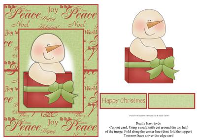 Christmas Snow Man with Xmas Present Over the Edge Card