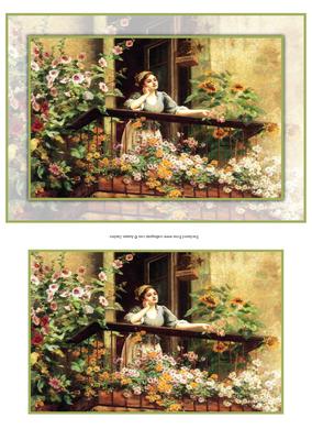 Lady on Her Flower Covered Balcony Card Front