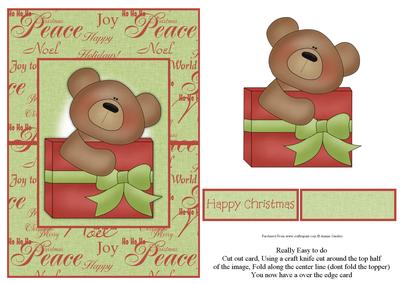 Christmas Teddy with Xmas Present Over the Edge Card