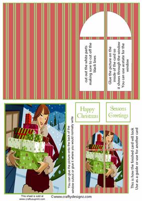Christmas Lady Carrying Pressies Window Card Kit