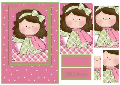 Le Chic Girl in Pinks & Greens Card Front & Pyramid