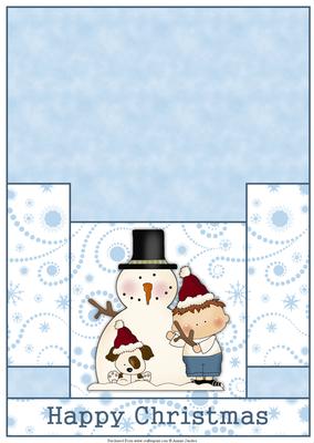 Snowman, Little Boy & His Dog Christmas Stagger Fold Card
