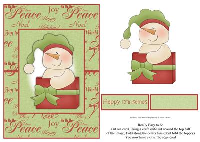 Christmas Snow Man with Xmas Present Over the Edge Card