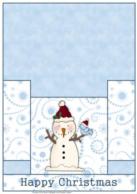 Cute Snowman with Bird Christmas Stagger Fold Card