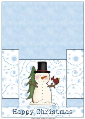 Xmas Snowman with Bird Christmas Stagger Fold Card