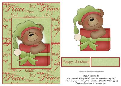 Christmas Teddy with Xmas Present Over the Edge Card